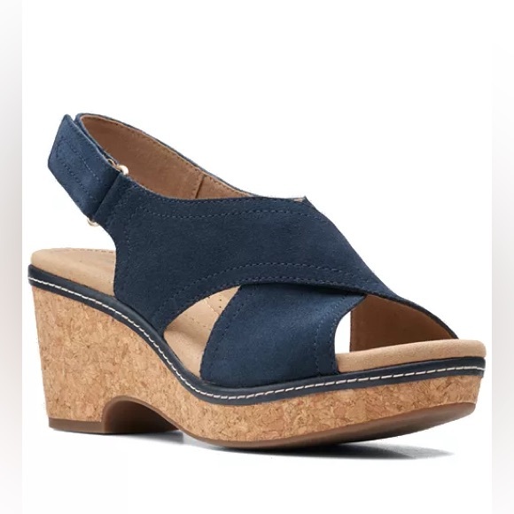 Clarks Giselle Cove Slingback Platform Wedge Sandals, Navy Size 11 New w/Tag - Picture 10 of 10